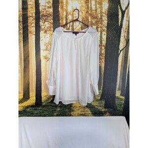 Lane Bryant Womens Top 18 Plus Ivory Sheer Pleated Fairy Feminine Blouse White